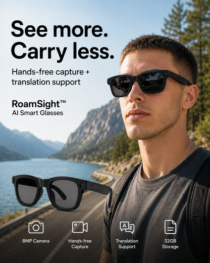 RoamSight™ AI Smart Glasses + Protective Charging Case